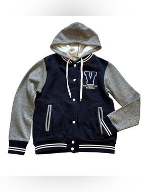 MV Sport University Of Victoria Navy and Gray Hooded Varsity Jacket
